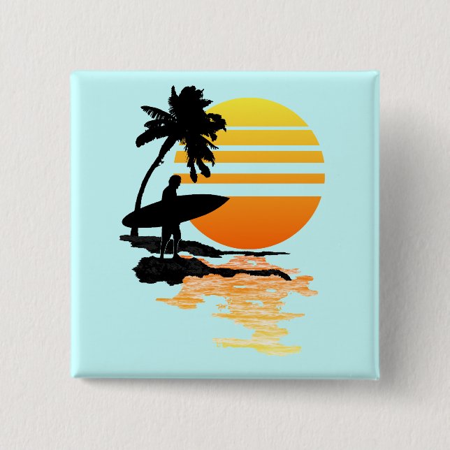 Badge Carré 5 Cm Lever de soleil surfant (Devant)