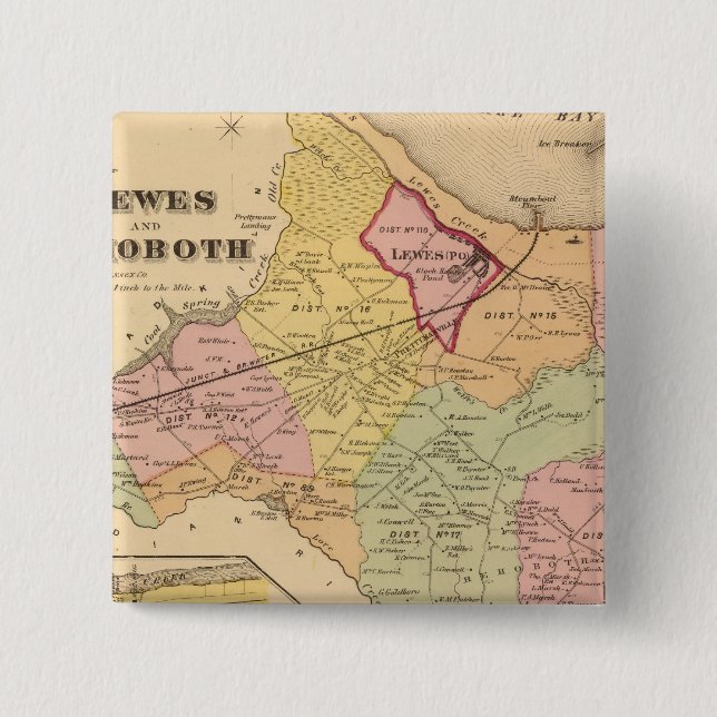Badge Carré 5 Cm Lewes et Rehoboth (Devant)