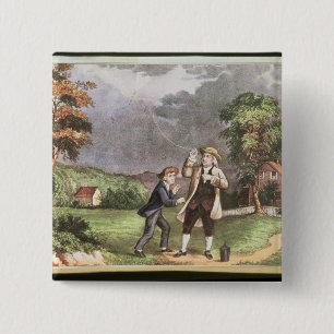 Badge Carré 5 Cm L'expérience de Franklin dans l'électricité