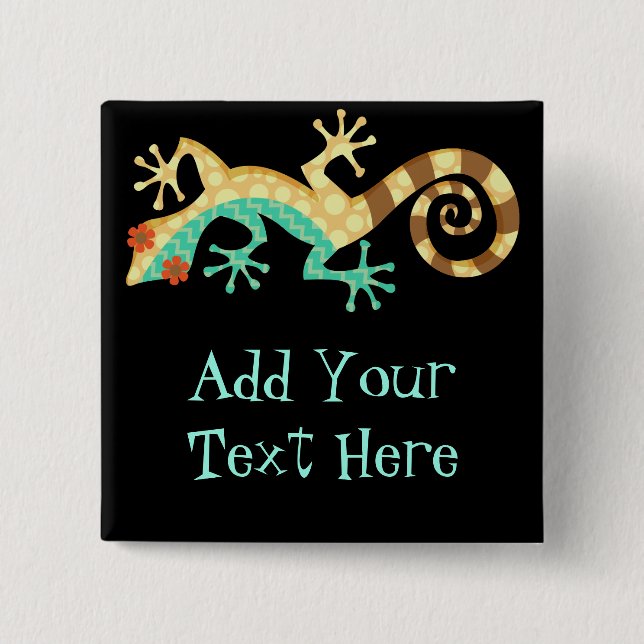 Badge Carré 5 Cm Lézard étourdi - bouton fait sur commande de Pin (Devant)