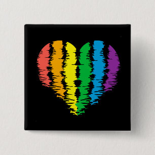 Badge Carré 5 Cm LGBT+pride. Arc-en-ciel du coeur. Bouton magnétiqu