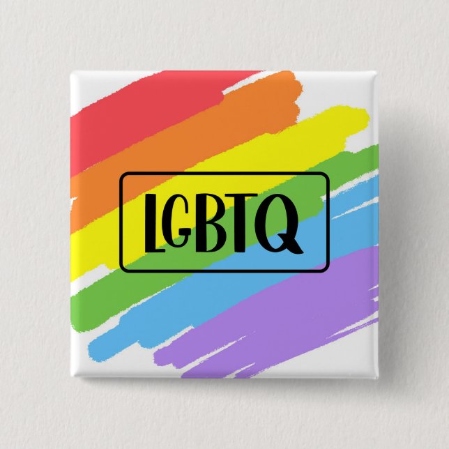 Badge Carré 5 Cm LGBTQ Brushstrokies arc-en-ciel (Devant)