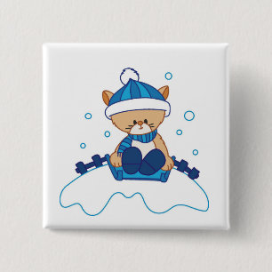 Badge Carré 5 Cm L'hiver des chiots de neige