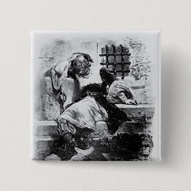 Badge Carré 5 Cm L'homme dans le masque de fer dans sa prison (Devant)