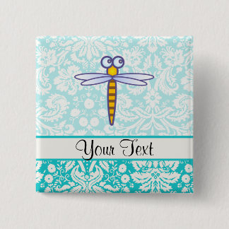 Badge Carré 5 Cm Libellule turquoise de motif de damassé