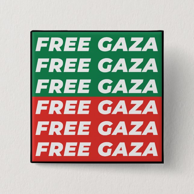 Badge Carré 5 Cm Libérez Gaza - couleurs du drapeau palestinien (Devant)