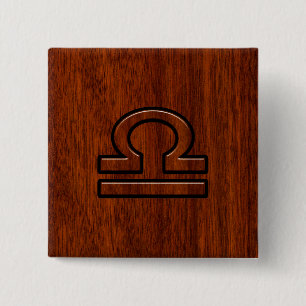 Badge Carré 5 Cm Libra Zodiac Sign on Mahogany Brown Style