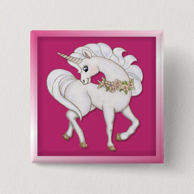 Badge Carré 5 Cm licorne blanche (Devant)