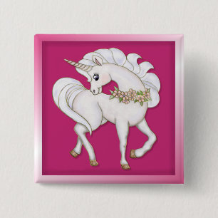 Badge Carré 5 Cm licorne blanche