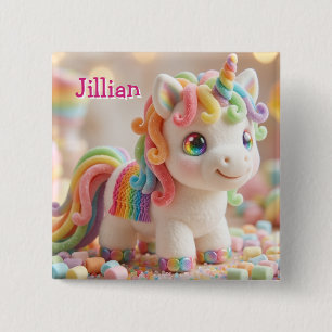 Badge Carré 5 Cm Licorne Guimauve et Rêve de Bonbons Pastel