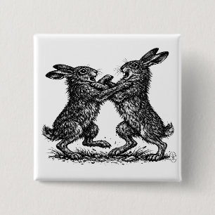 Badge Carré 5 Cm Lièvres Boxeurs – Duel encre hantée des bois