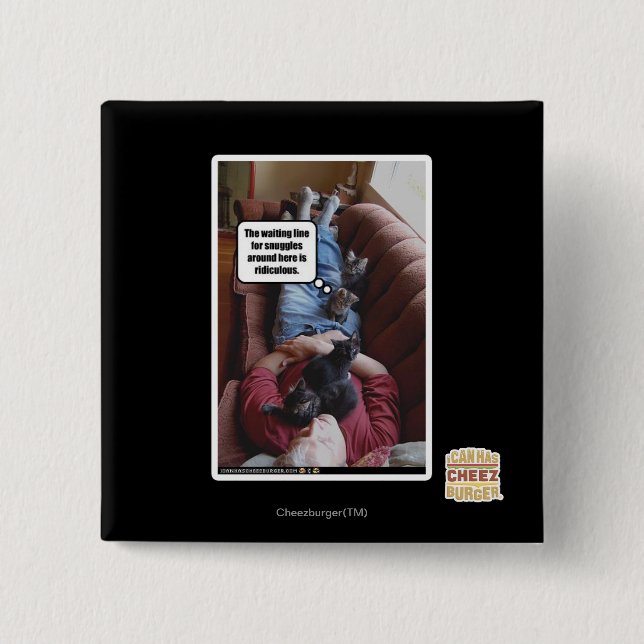 Badge Carré 5 Cm Ligne d'attente pour des câlins (Devant)