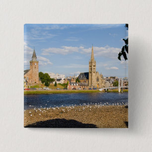 Badge Carré 5 Cm Ligne d'horizon et rivière de la ville pittoresque