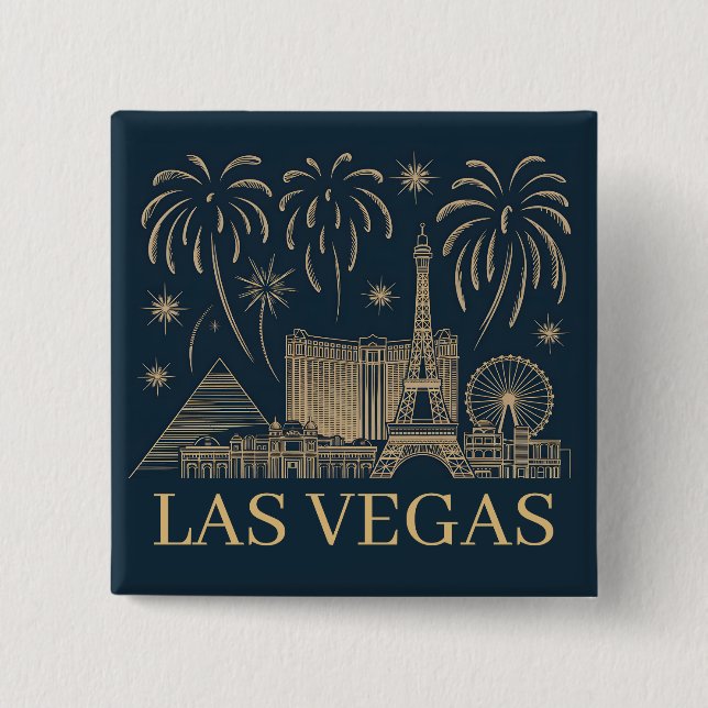 Badge Carré 5 Cm Ligne d'or personnalisée de la skyline de Las Vega (Devant)