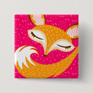 Badge Carré 5 Cm Lil Foxie - Pin somnolent mignon de bouton de Fox