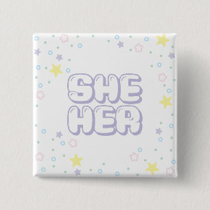 Badge Carré 5 Cm Lilac Star Confetti Elle/Ses Pronouns