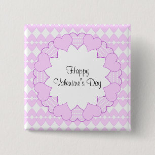 Badge Carré 5 Cm Lilas et cadre de coeur et lilas mignon blanc