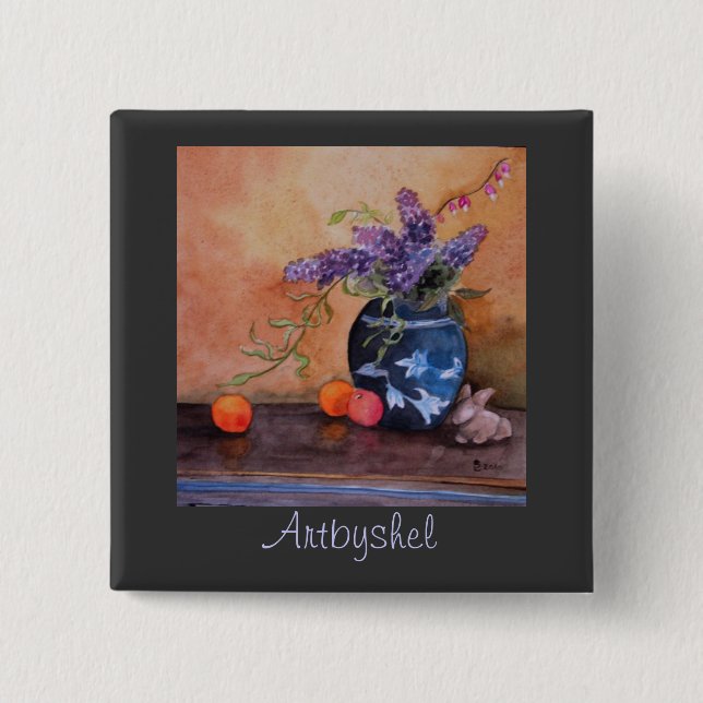 Badge Carré 5 Cm Lilas et lapins d'Artbyshel (Devant)