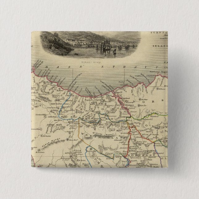 Badge Carré 5 Cm L'île de Van Diemen's ou la Tasmanie (Devant)