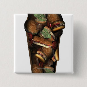 Badge Carré 5 Cm L'illustration d'un cercueil a rempli d'aliments