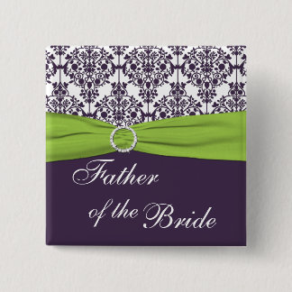Badge Carré 5 Cm Lime et pourpre Damas père de la mariée