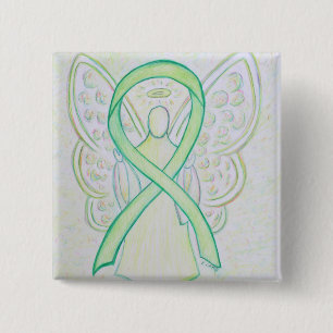 Badge Carré 5 Cm Lime Green Angel Sensibilisation Ruban Art Lapin P