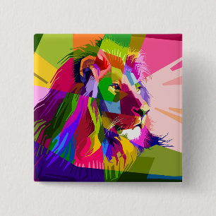 Badge Carré 5 Cm Lion Colorful Prismatic Pop Art Design-62501