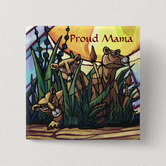 Badge Carré 5 Cm Lion Cubs Art Fier Mama (Devant)