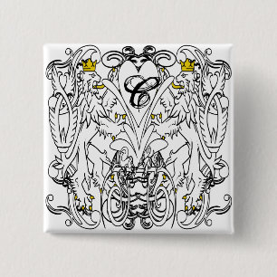 Badge Carré 5 Cm Lion Rampant Renaissance Mariage