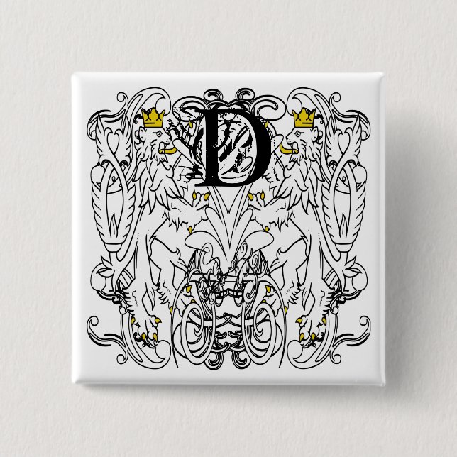 Badge Carré 5 Cm Lion Rampant Renaissance Mariage (Devant)