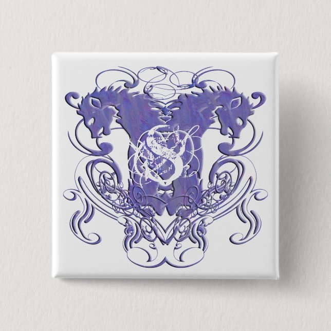 Badge Carré 5 Cm Lion Rampant Renaissance Mariage (Devant)