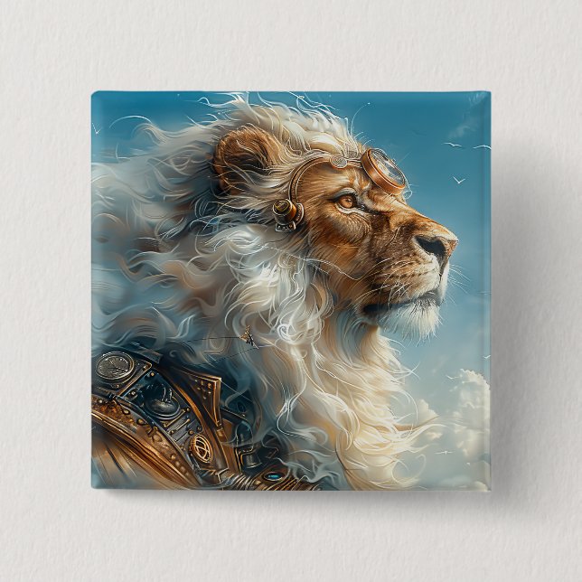 Badge Carré 5 Cm Lion Steampunk (Devant)