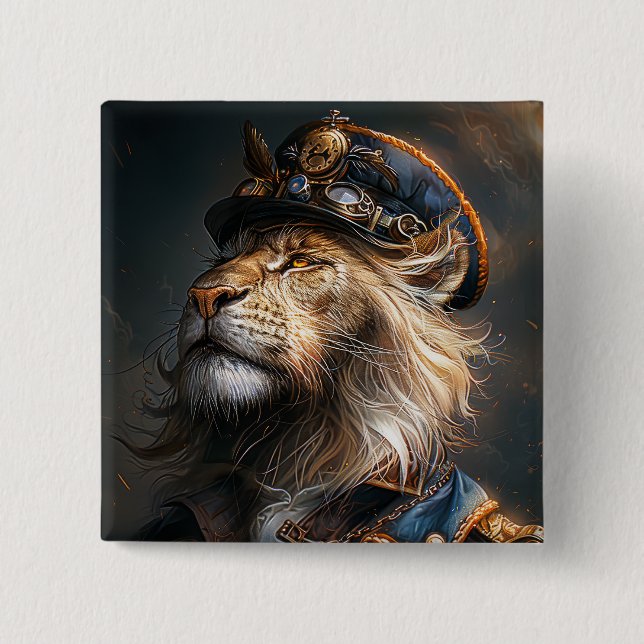 Badge Carré 5 Cm Lion Steampunk (Devant)