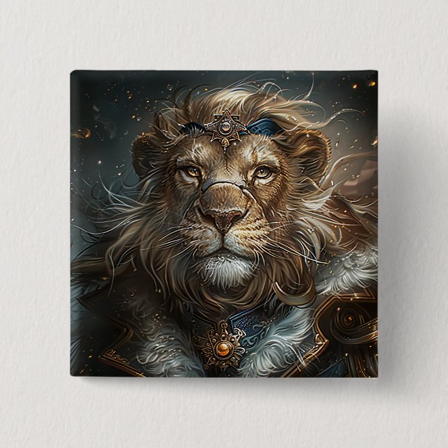 Badge Carré 5 Cm Lion Steampunk (Devant)
