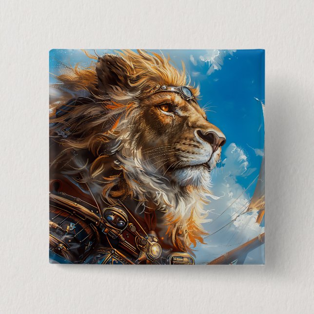 Badge Carré 5 Cm Lion Steampunk (Devant)