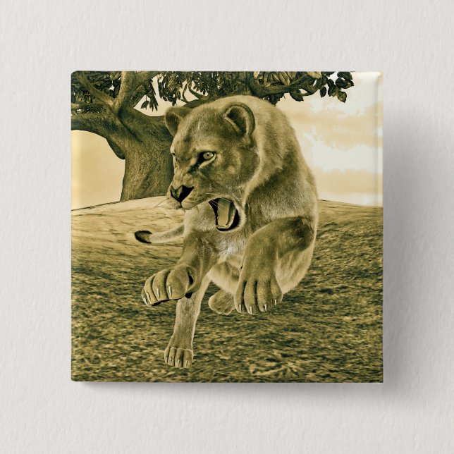 Badge Carré 5 Cm Lionne Chasseuse (Devant)