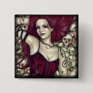 Badge Carré 5 Cm Lit de bouton de crânes