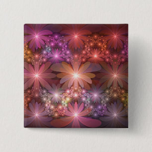 Badge Carré 5 Cm Lit De Fleurs Coloré Brillant Art Fractal Abstrait