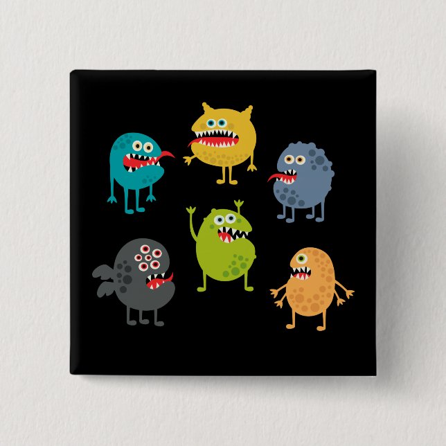 Badge Carré 5 Cm Little cute funny monsters (Devant)
