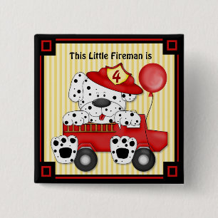 Badge Carré 5 Cm Little Dalmation Fireman - Personnaliser
