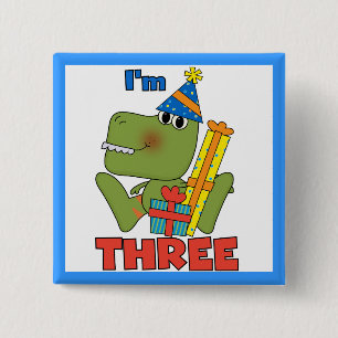 Badge Carré 5 Cm Little Dino 3ème Anniversaire Tshirts et cadeaux