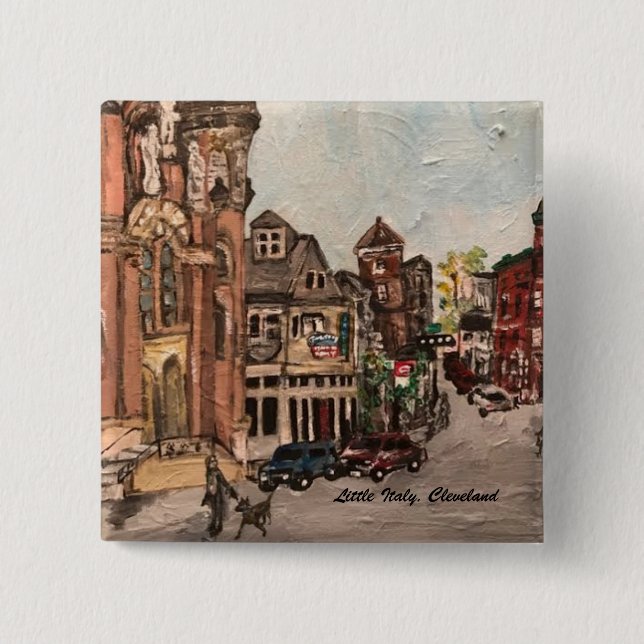 Badge Carré 5 Cm Little Italy, Cleveland Ohio Peinture sur un bouto (Devant)