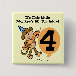Badge Carré 5 Cm Little Monkey 4th Birthday Tshirts et cadeaux