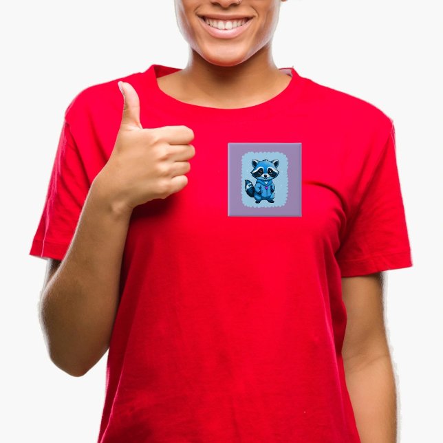 Badge Carré 5 Cm Little Raccoon En Bleu Bouton (Créateur téléchargé)