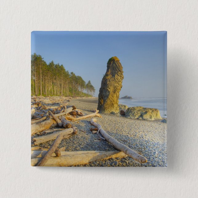Badge Carré 5 Cm Littoral et stacks, Ruby Beach, Olympic (Devant)