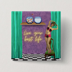 Badge Carré 5 Cm Live Best Life Funky Vintage Kitsch