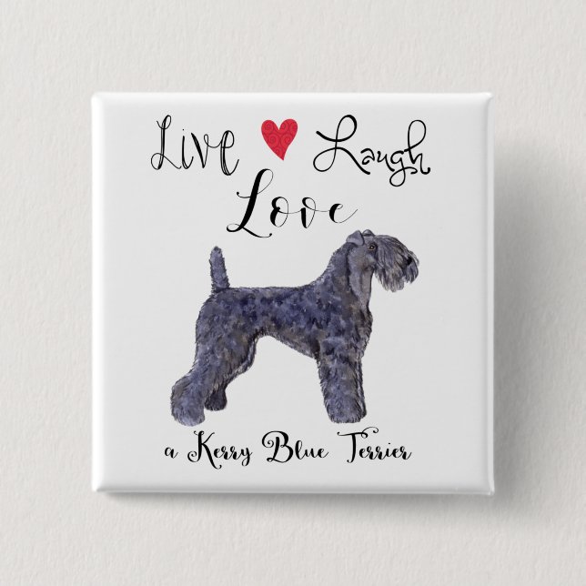 Badge Carré 5 Cm Live Laugh Love a Kerry Blue Terrier (Devant)