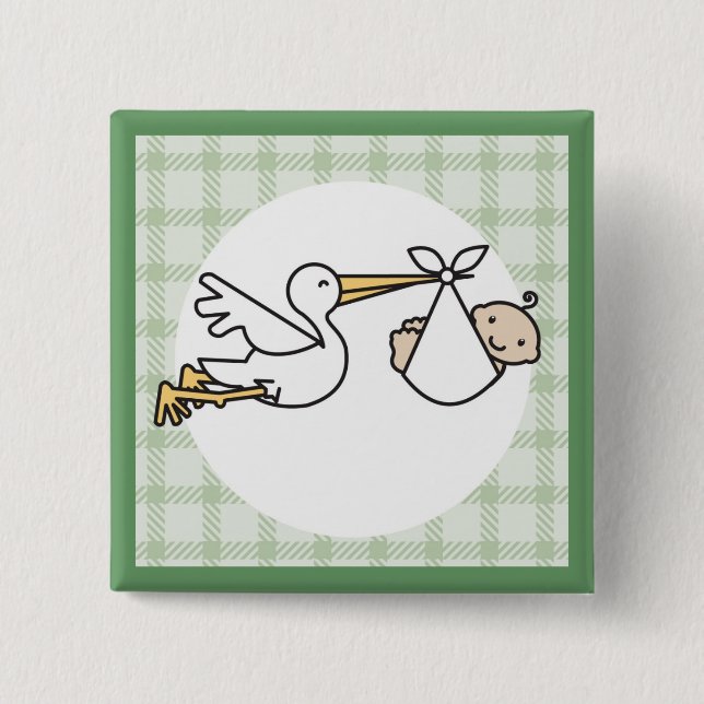Badge Carré 5 Cm Livraison de bébé Stork (Devant)