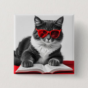 Badge Carré 5 Cm Livre de lecture Cat