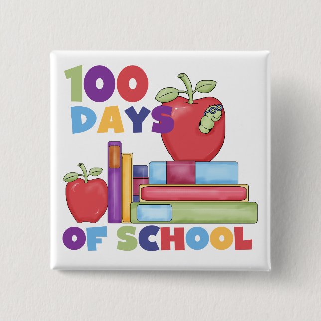 Badge Carré 5 Cm Livres et pommes 100 jours de T-shirts d'école (Devant)